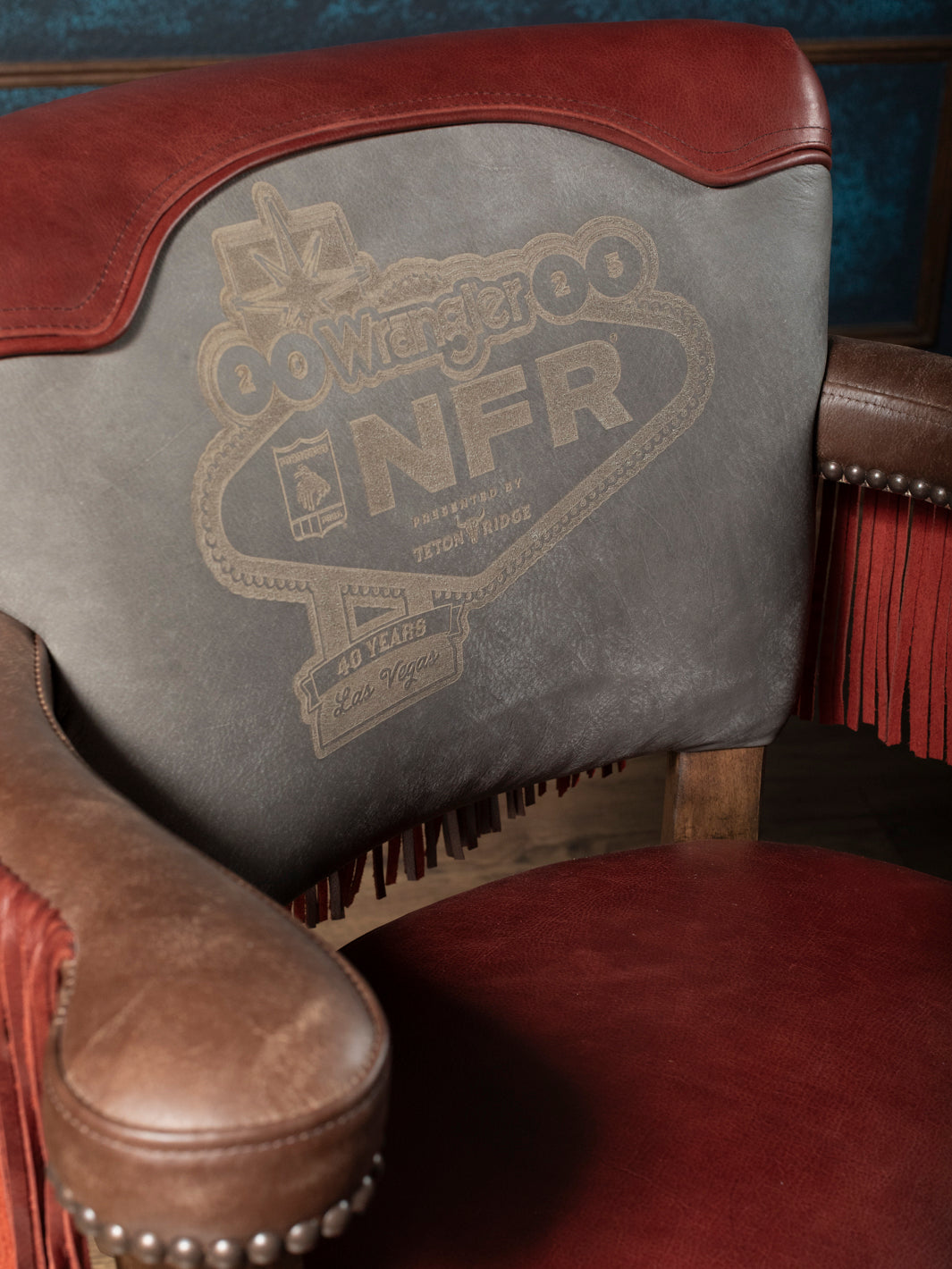 Pro Rodeo Fringe Leather Swivel Bar Stool - 40th NFR Anniversary