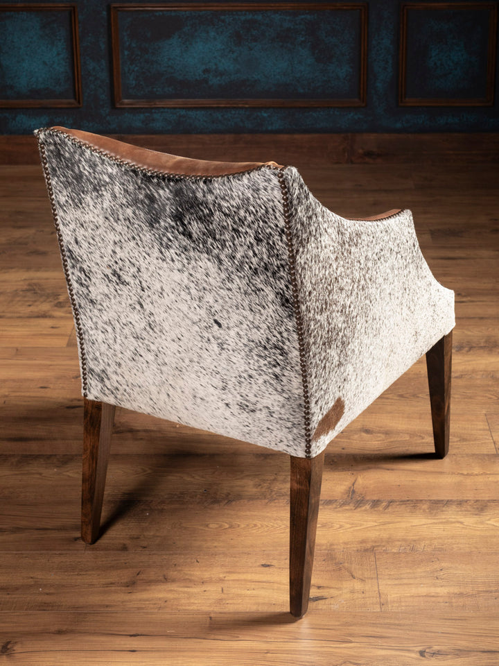 High angle of outside chair with cowhide accent.