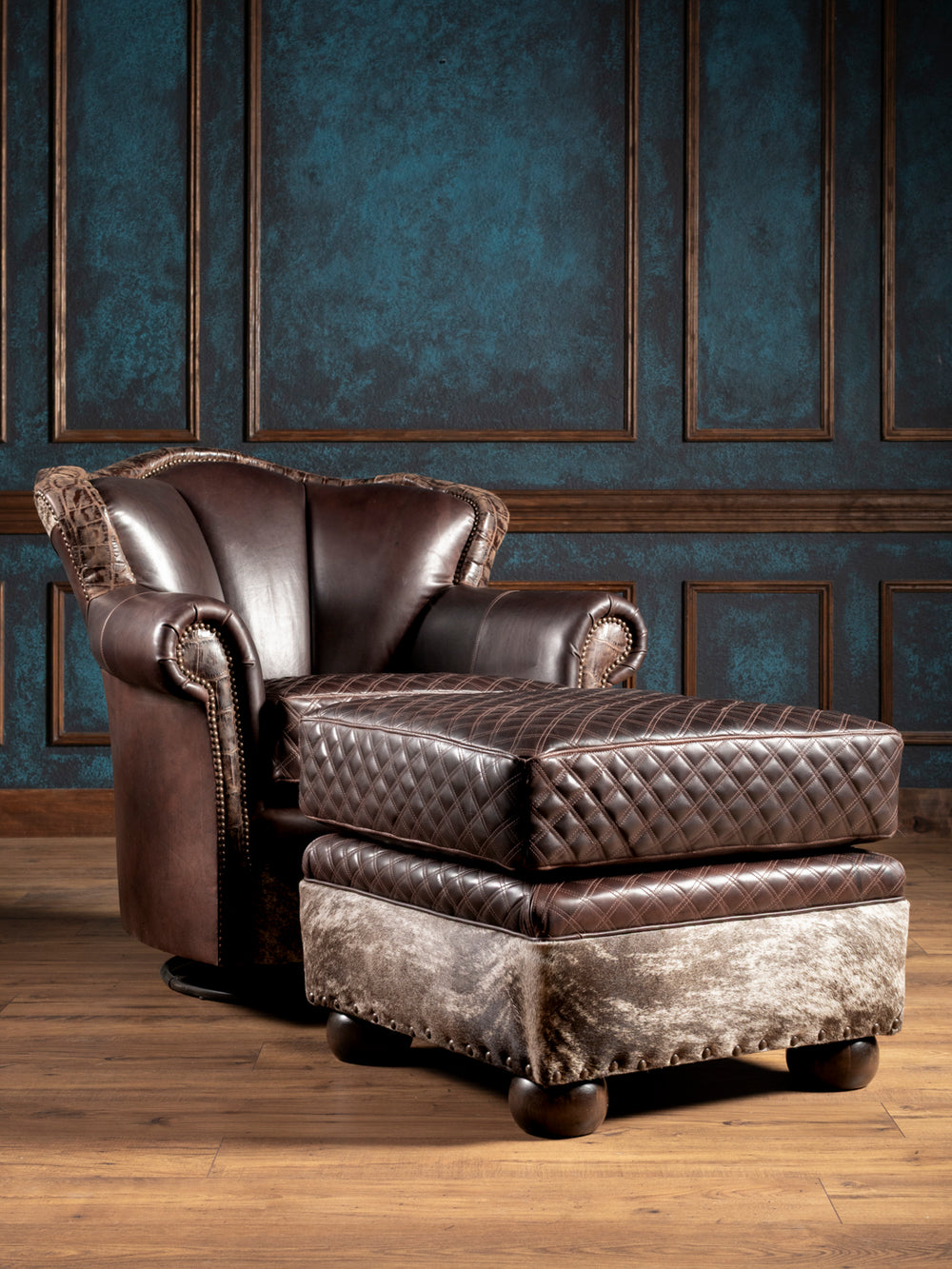 Diamond Stitch Leather Ottoman-2