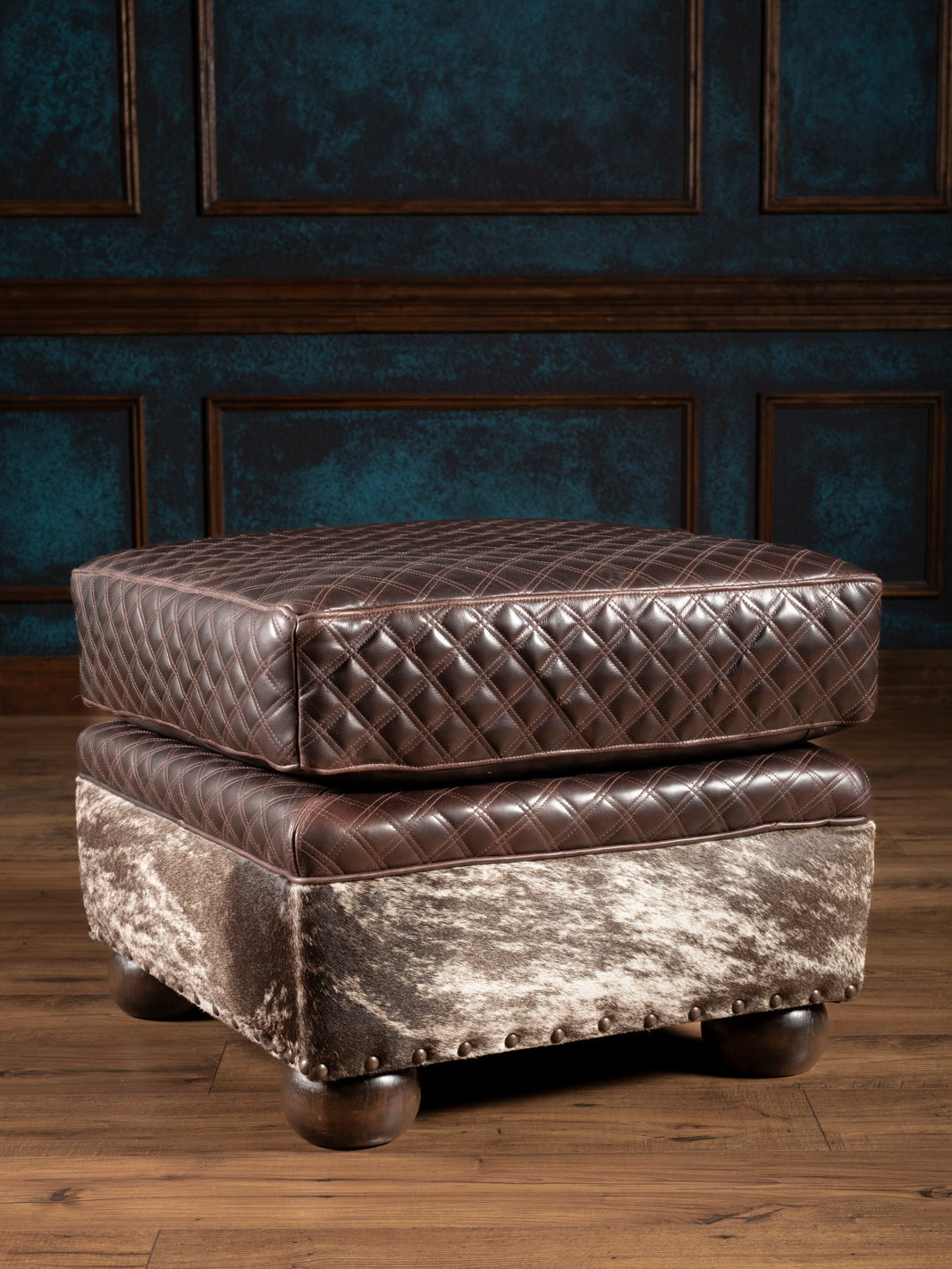 Diamond Stitch Leather Ottoman-1