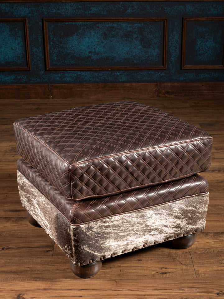 Diamond Stitch Leather Ottoman-4