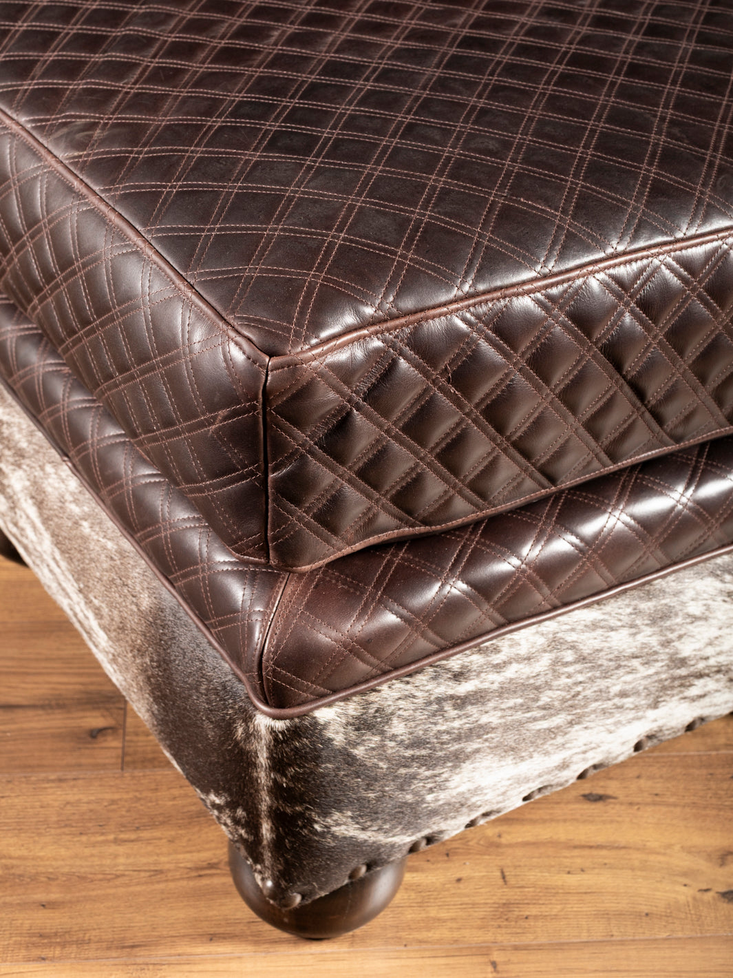 Diamond Stitch Leather Ottoman-3