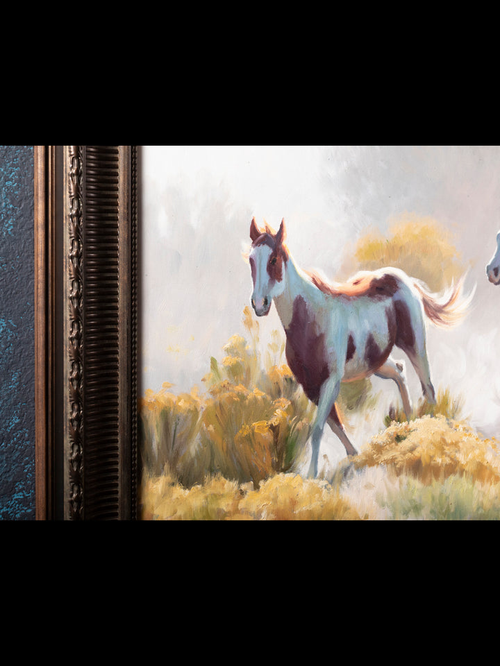 Galloping Freedom Western Canvas Art - Cowboys Herding Wild Horses