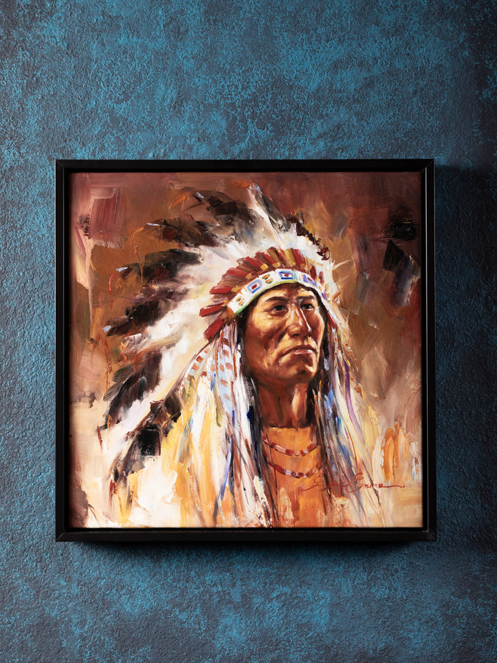 Legacy of the Plains Canvas Art - Native Chief Portrait in Traditional Headdress