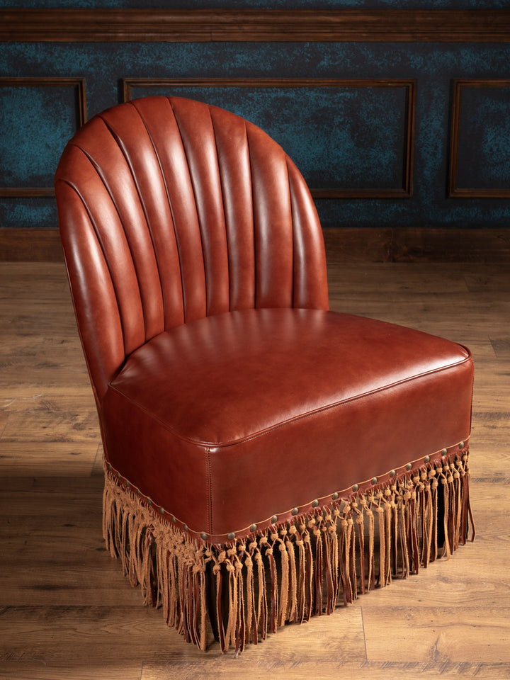 Scalloped Red Leather Accent Chair
