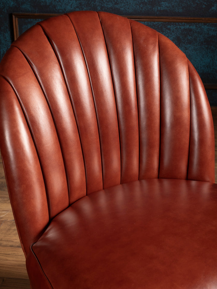 Scalloped Red Leather Accent Chair