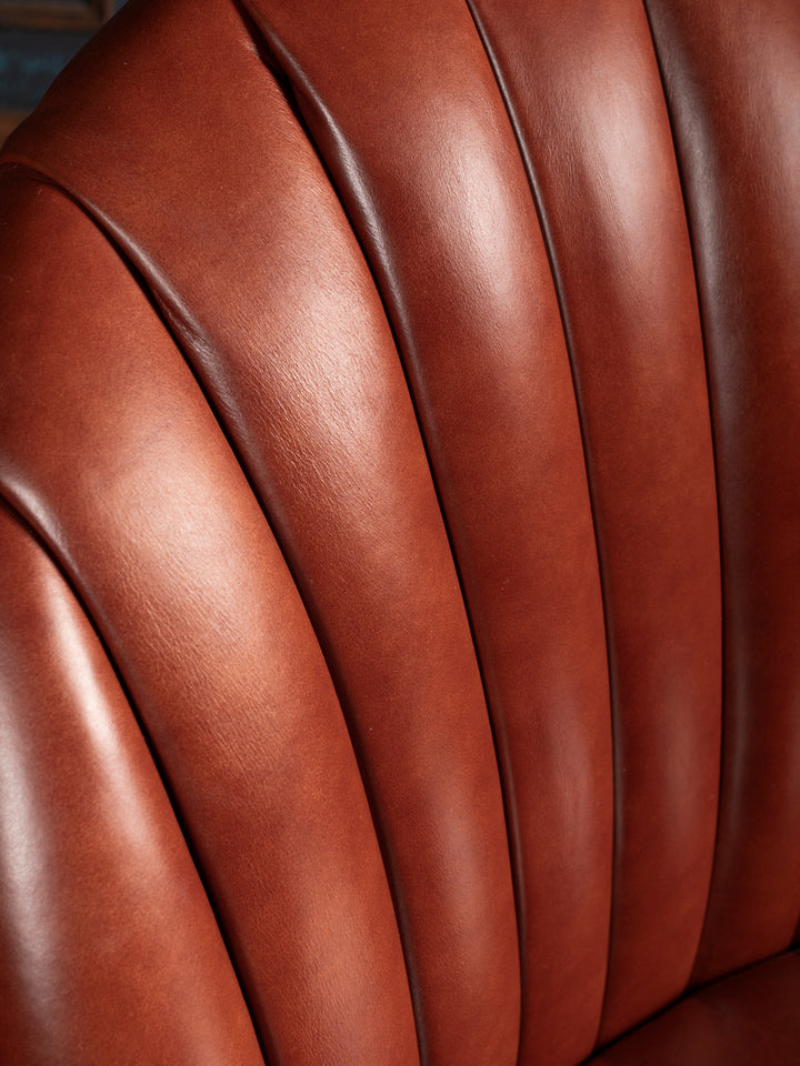 Scalloped Red Leather Accent Chair