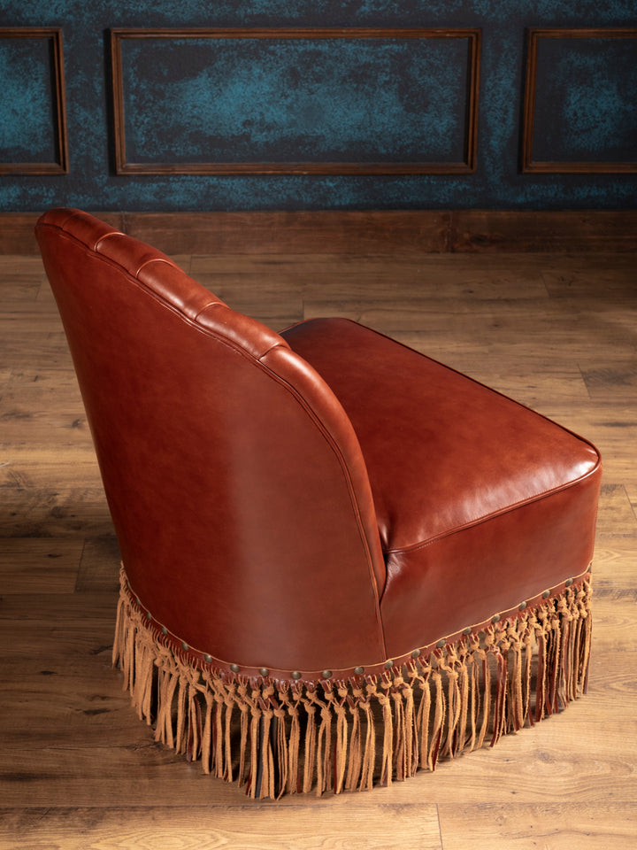 Scalloped Red Leather Accent Chair