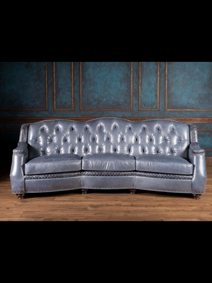 Silverado Blue Tufted Leather Sofa