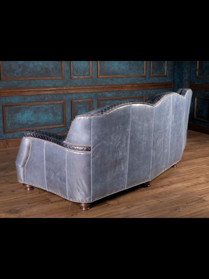 Silverado Blue Tufted Leather Sofa