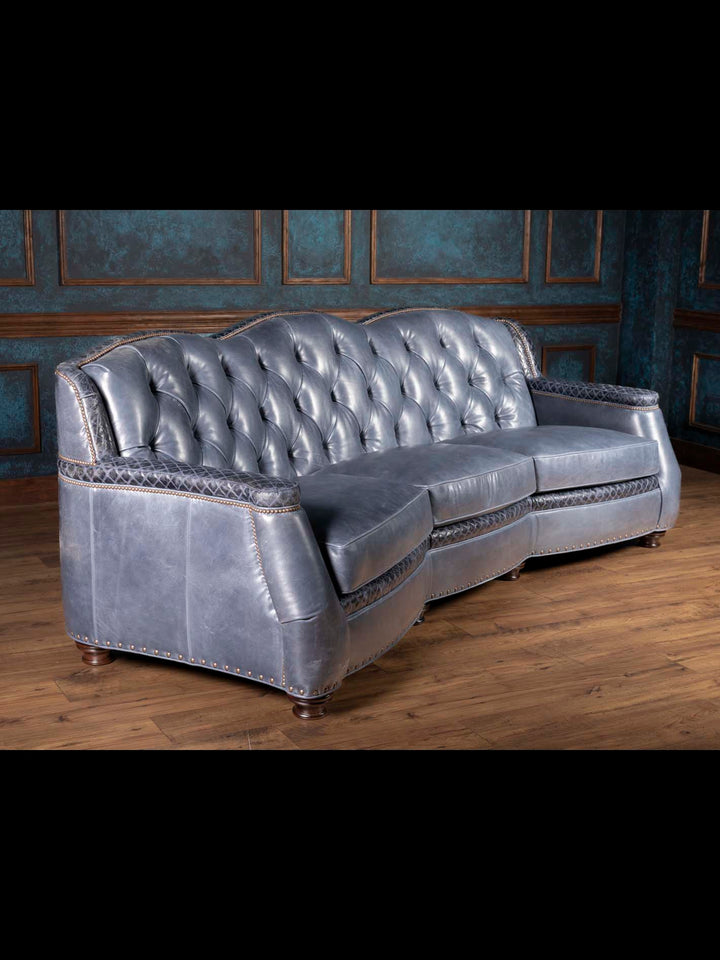 Silverado Blue Tufted Leather Sofa