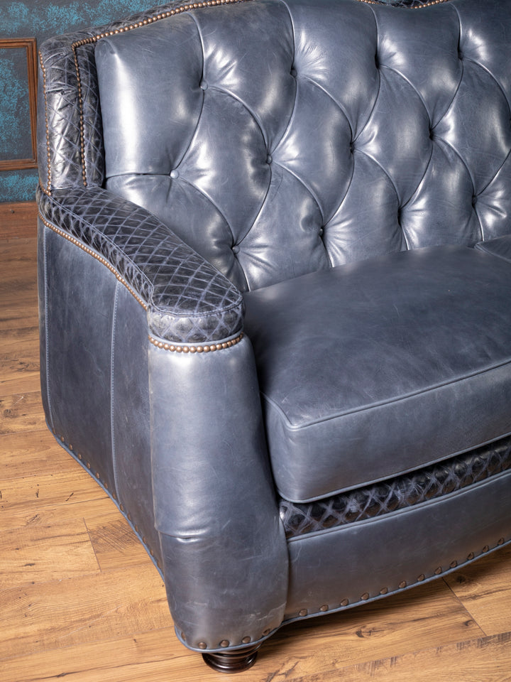 Silverado Blue Tufted Leather Sofa