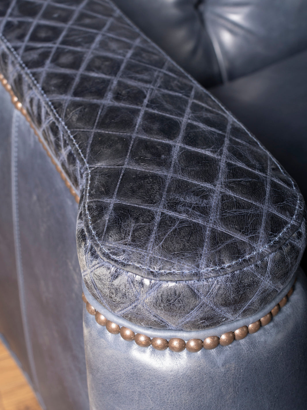 Silverado Blue Tufted Leather Sofa