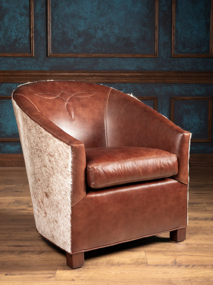 Speckled Chocolate Brown Leather Accent Chair in genuine leather with cowhide sides