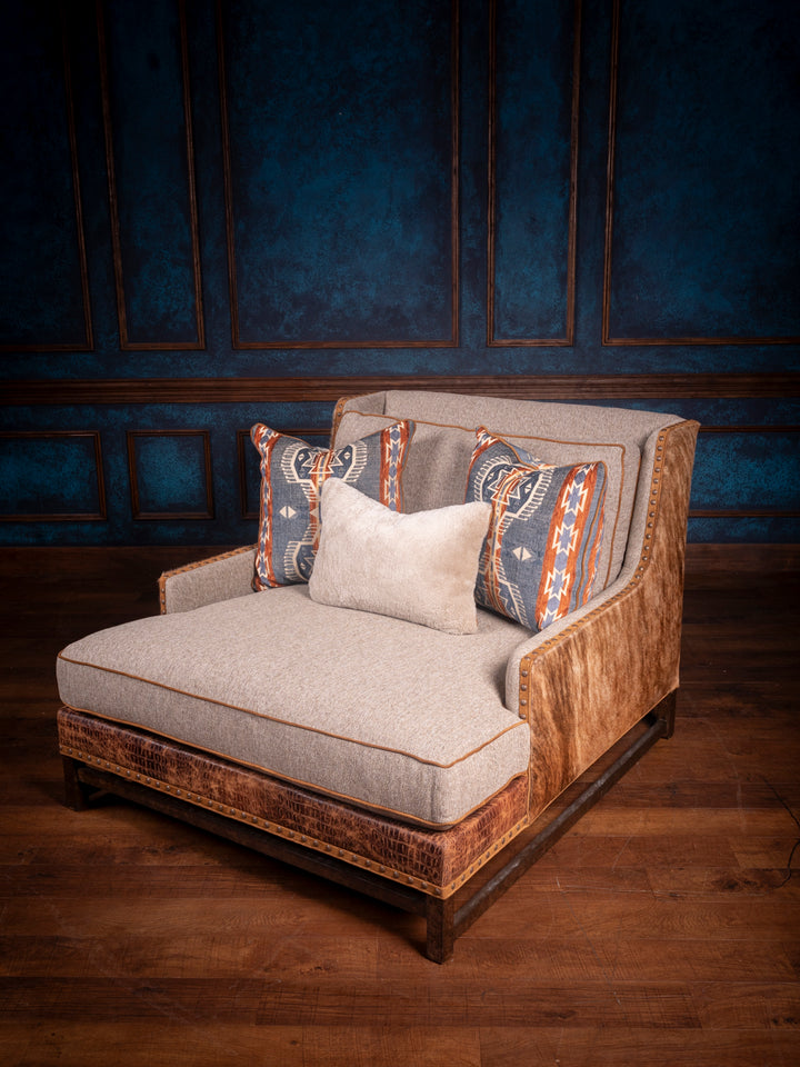 Textured Fabric & Cowhide Chaise Lounge