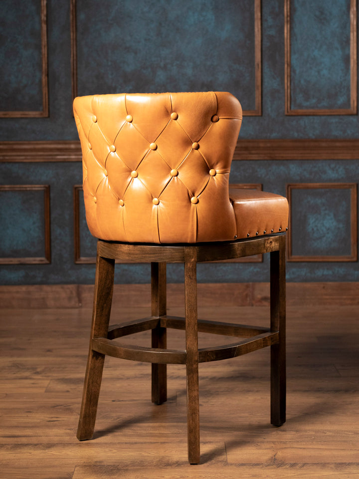 Tufted Saddleback Leather Bar Stool