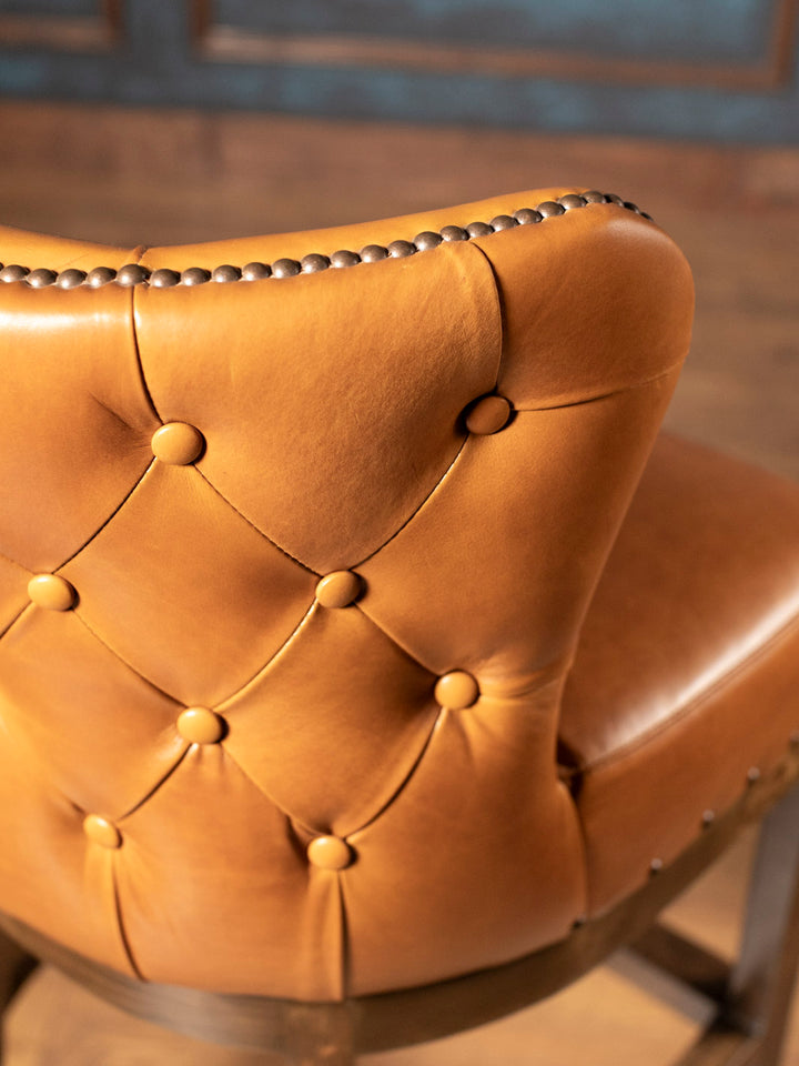 Tufted Saddleback Leather Bar Stool