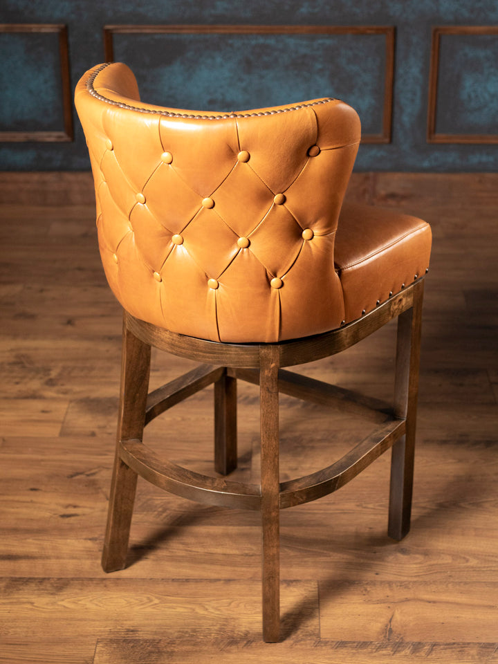 Tufted Saddleback Leather Bar Stool