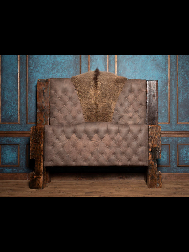 Full angle of tufted headboard and footboard