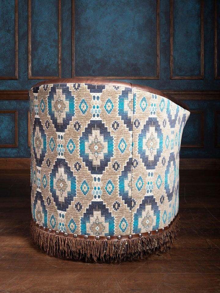 Turquoise Leather & Fabric Swivel Chair