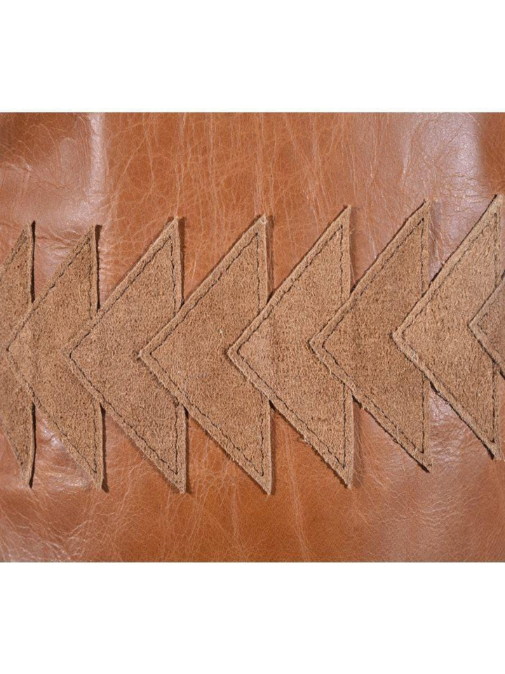 Brown leather strap with embossed chevron pattern on a white background