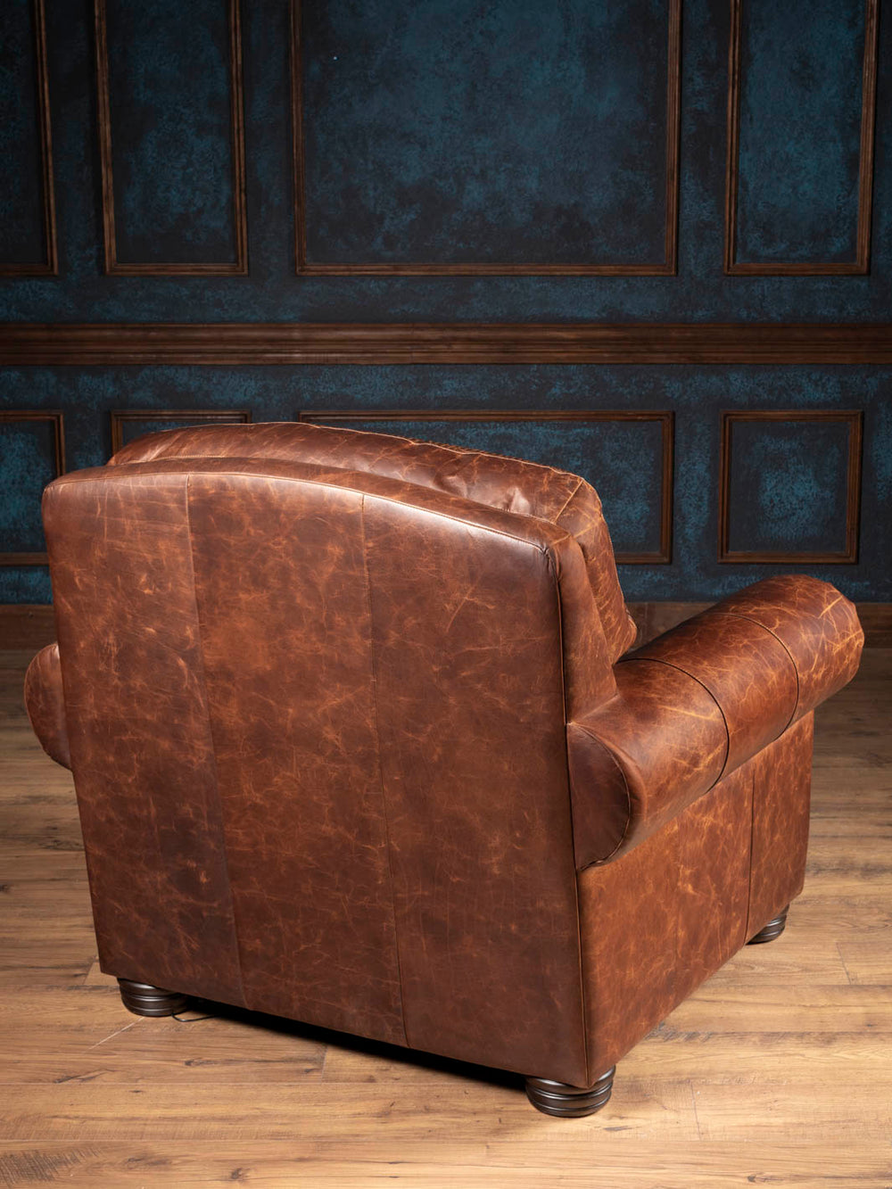 Back view of the Bison Leather Power Recliner in full-grain Walnut bison leather