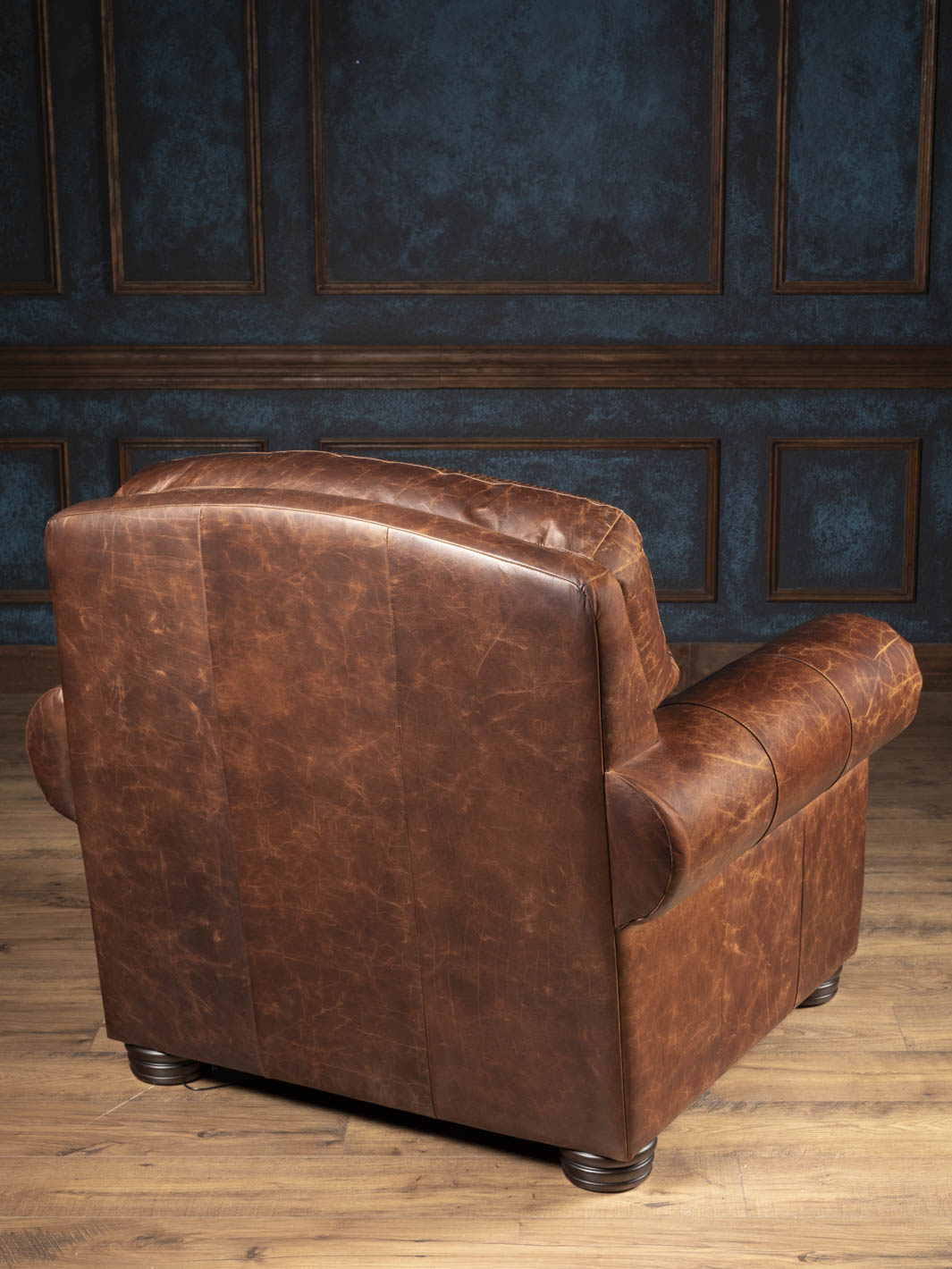 Back view of the Bison Leather Power Recliner in full-grain Walnut bison leather