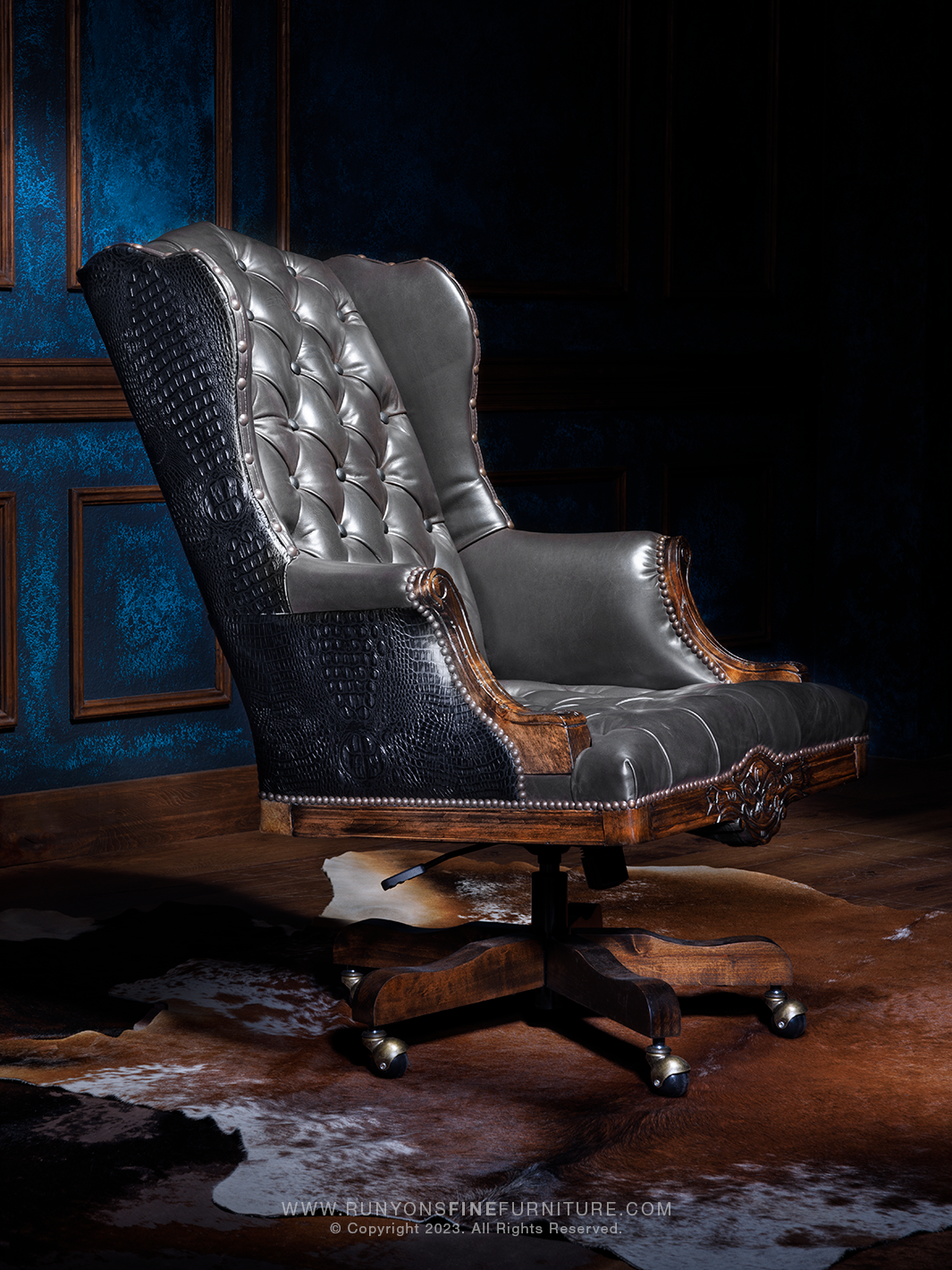 Midnight Crocodile Leather Desk Chair