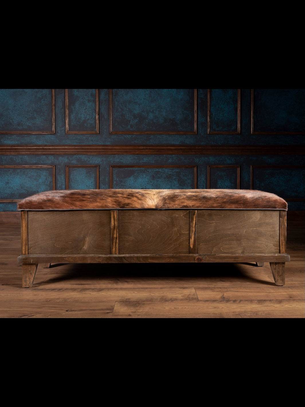 Brown Brindle Cowhide Storage Trunk Bench