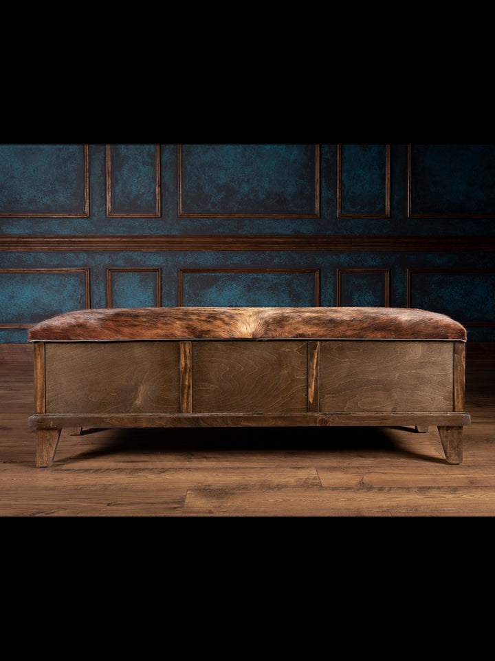 Brown Brindle Cowhide Storage Trunk Bench