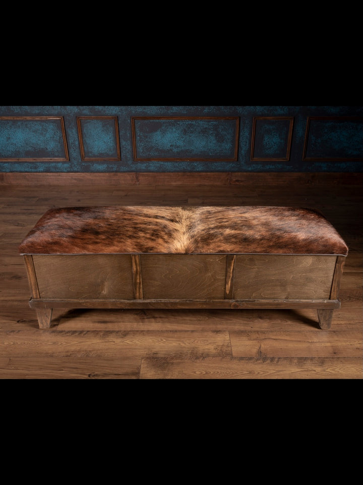 Brown Brindle Cowhide Storage Trunk Bench