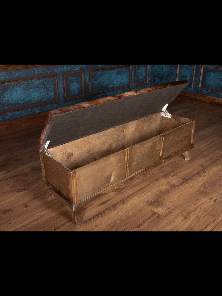 Brown Brindle Cowhide Storage Trunk Bench