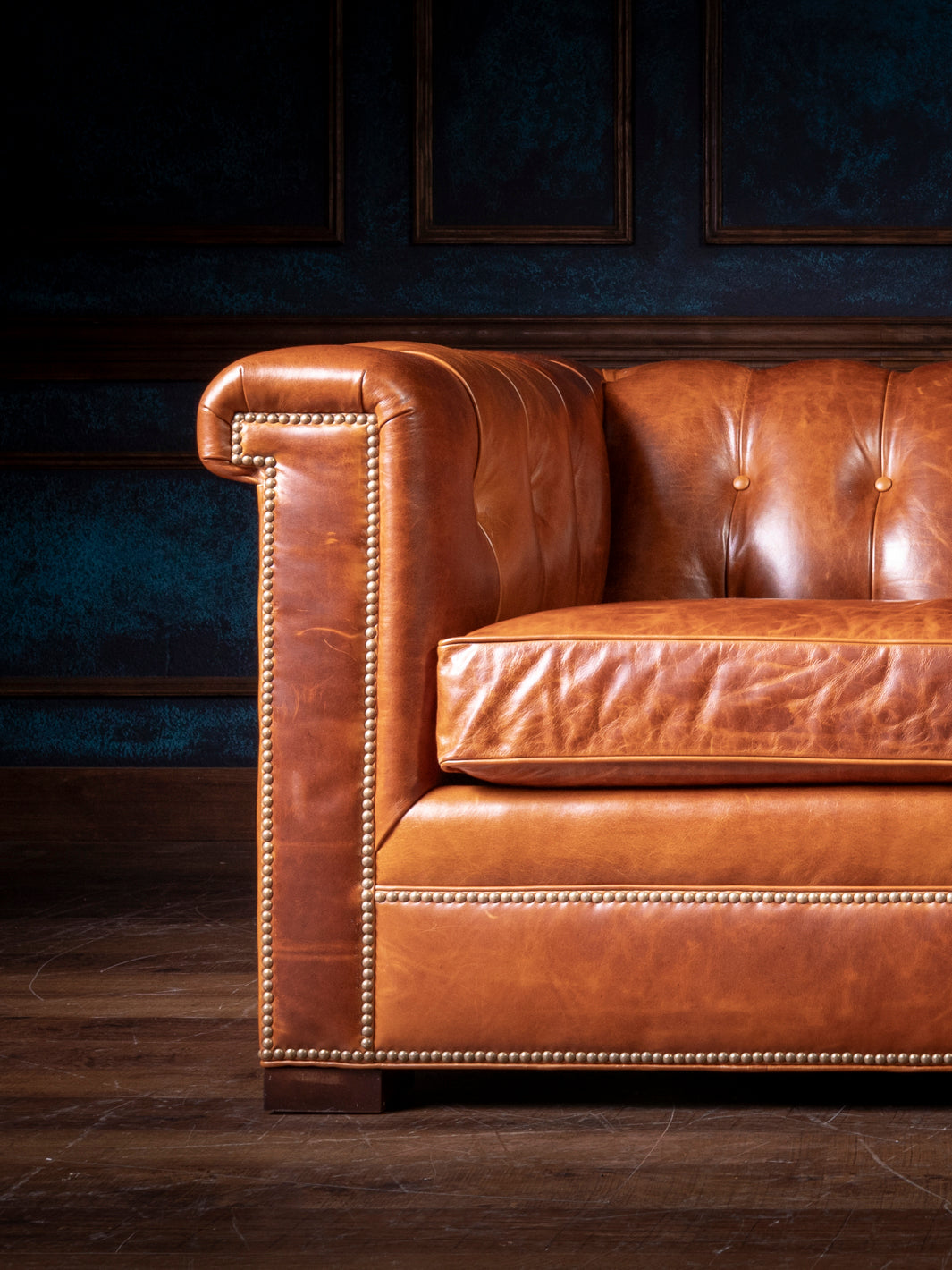 Brown Tufted Saddle Leather Sofa