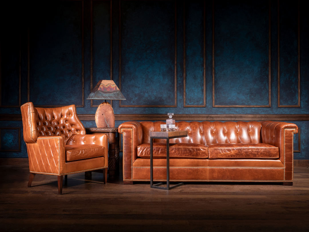 Brown Tufted Saddle Leather Sofa