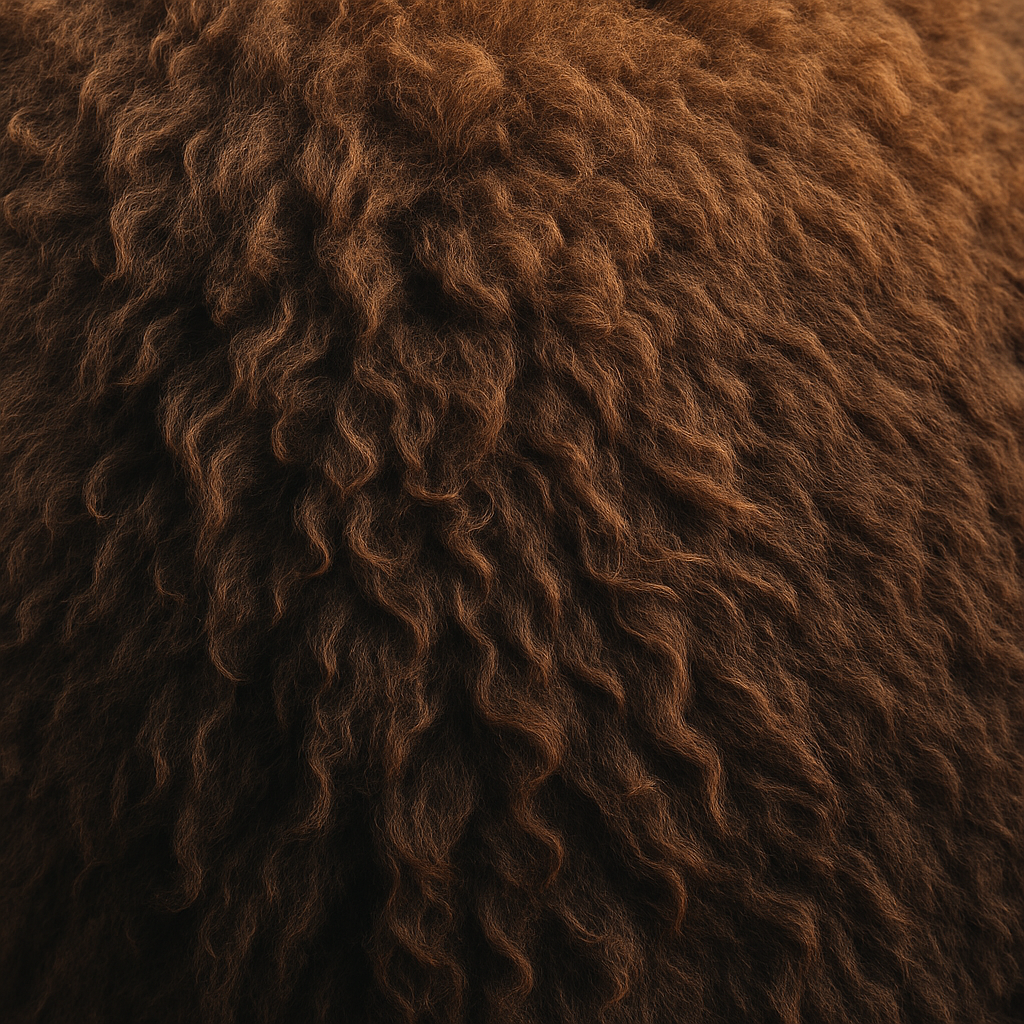 Macro detail of dense curled buffalo hair-on hide