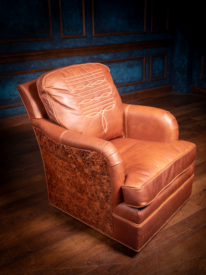 Cowboy Boot Stitch Leather Swivel Chair