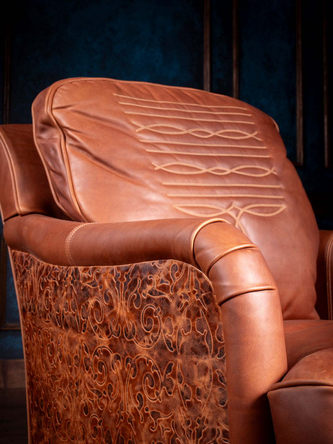 Cowboy Boot Stitch Leather Swivel Chair