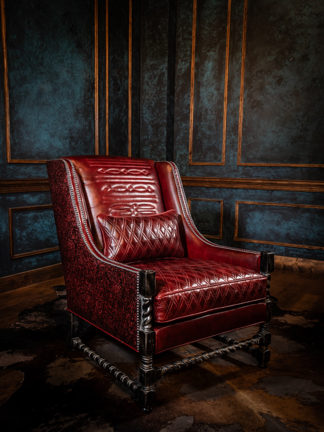 Crimson Quilt Diamond Leather Accent Chair