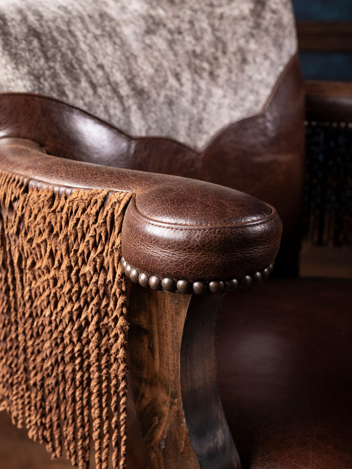 Dark Rum Fringe Leather Yoke Bar Stool