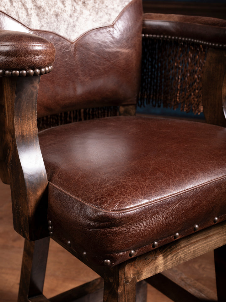 Dark Rum Fringe Leather Yoke Bar Stool