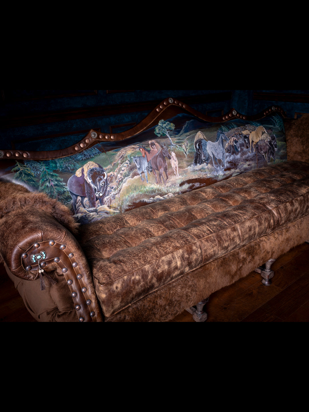 Duncan Phyfe Painted Bison Leather Sofa