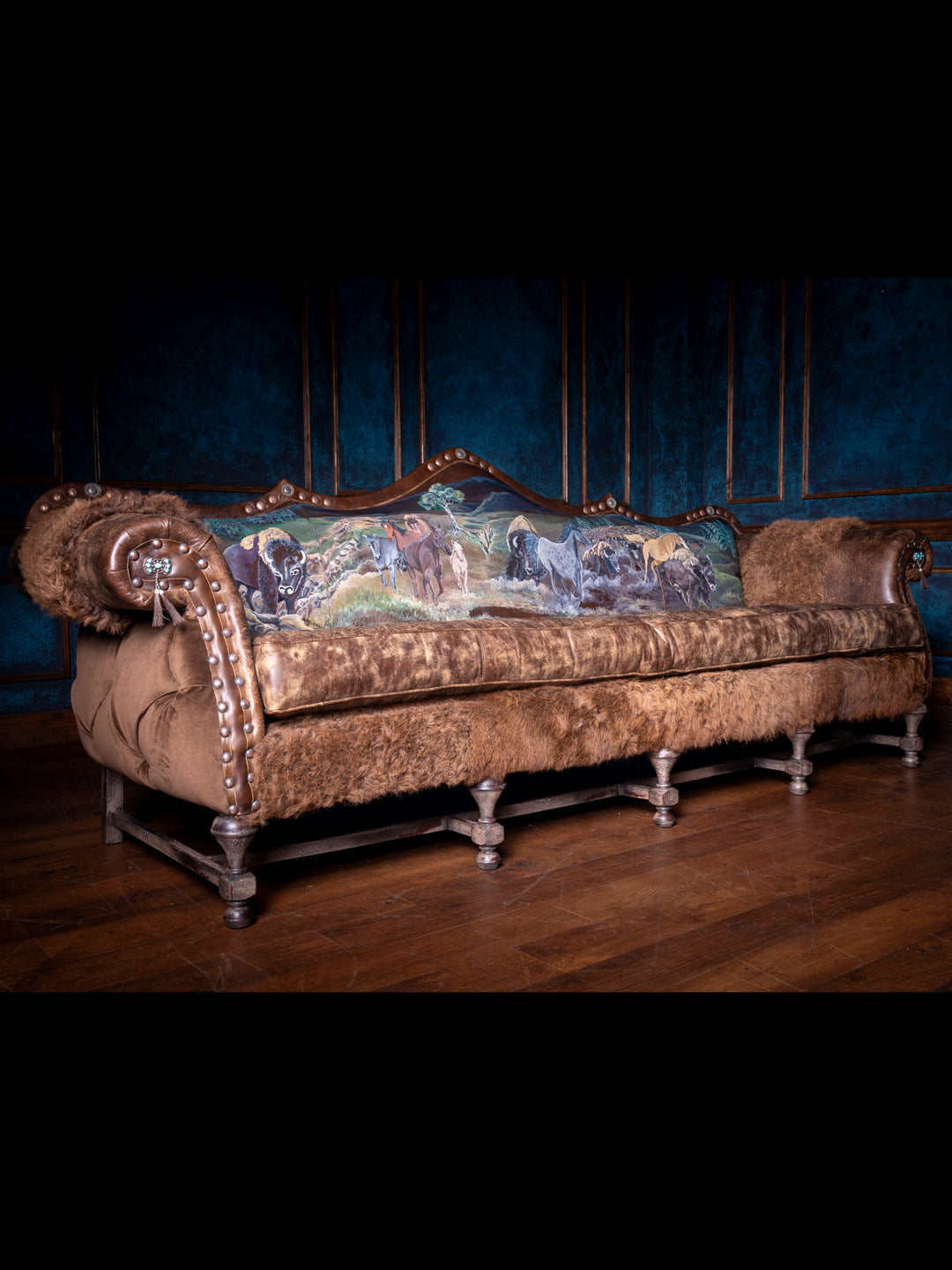 Duncan Phyfe Painted Bison Leather Sofa