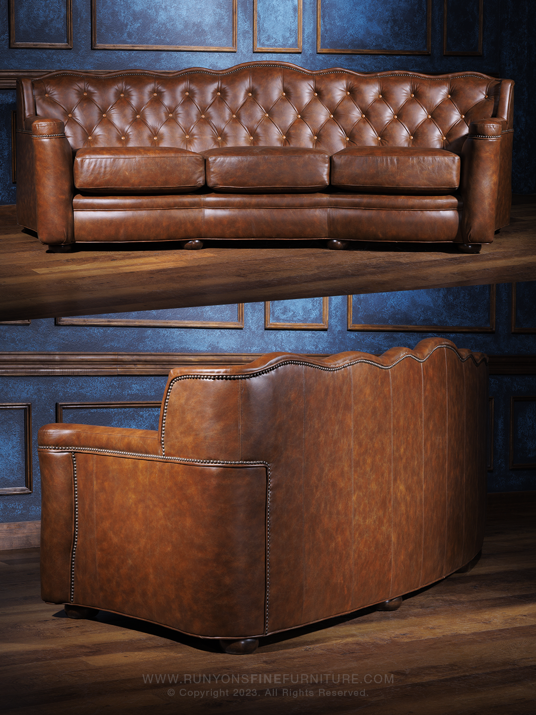Italian Brown Leather Tufted Sofa