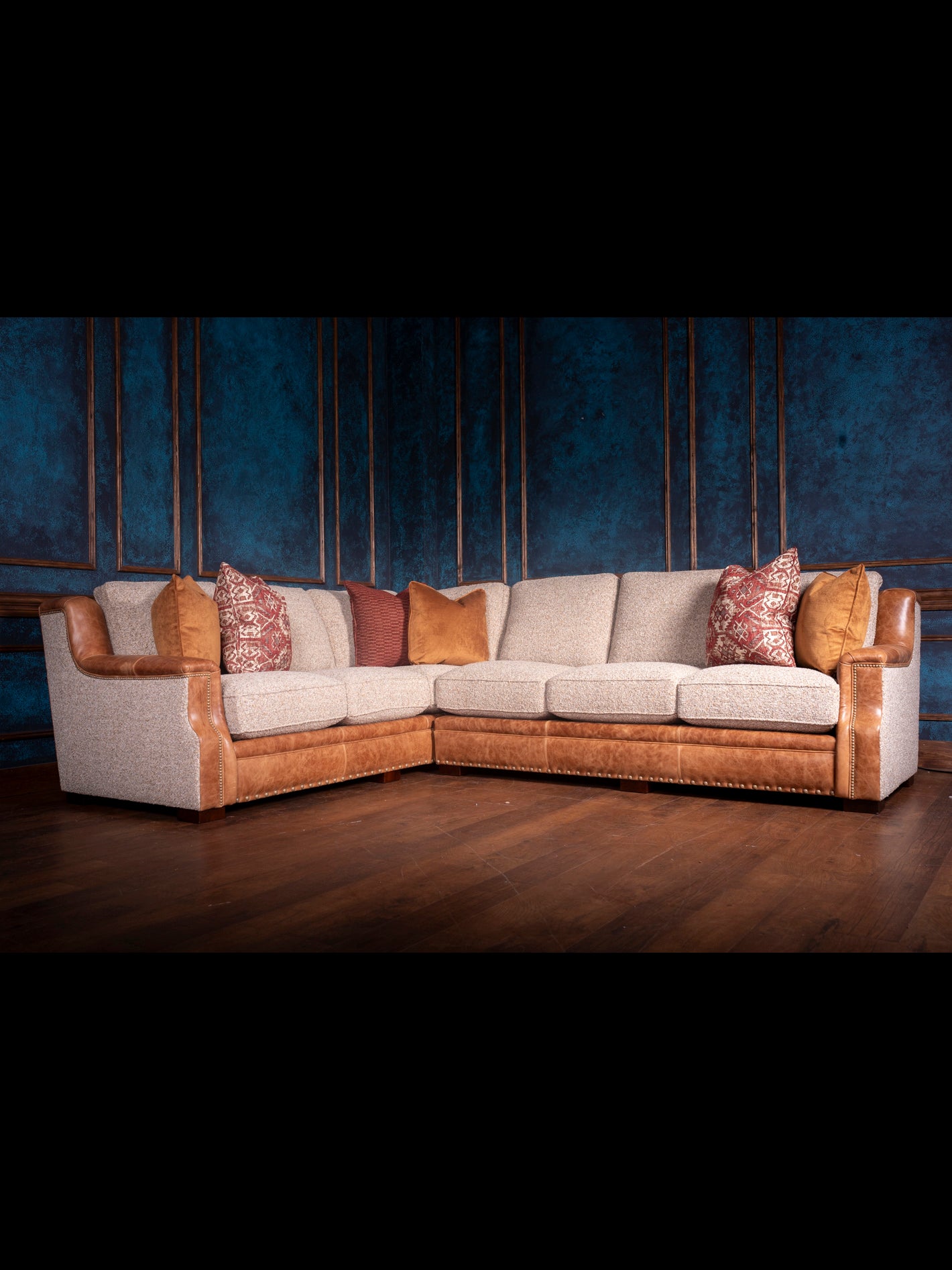 Leather and fabric sectional sofa discount