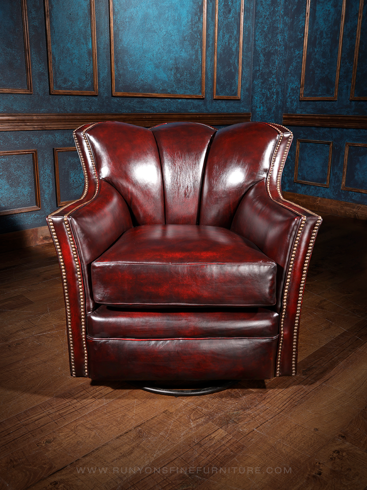 Western Scarlet Leather Swivel Chair