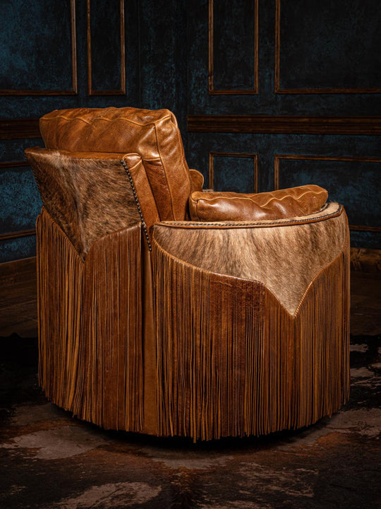 Outback Fringe Cowhide Leather Snug Swivel Recliner – Runyon's Fine ...
