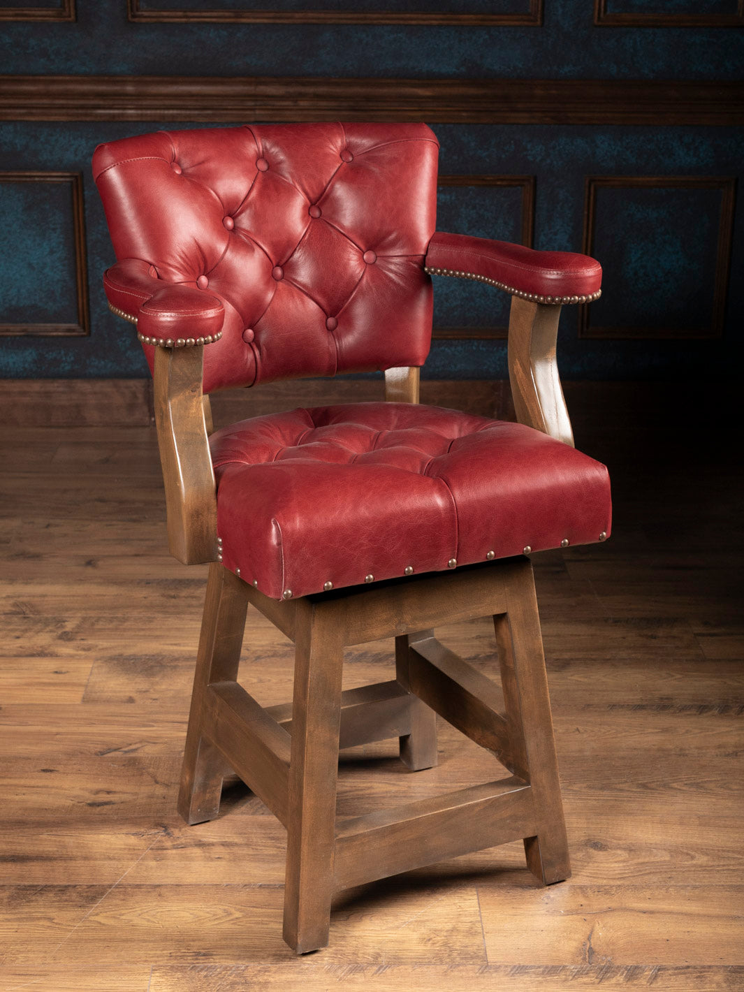 Tufted Crimson Leather Bar Stool