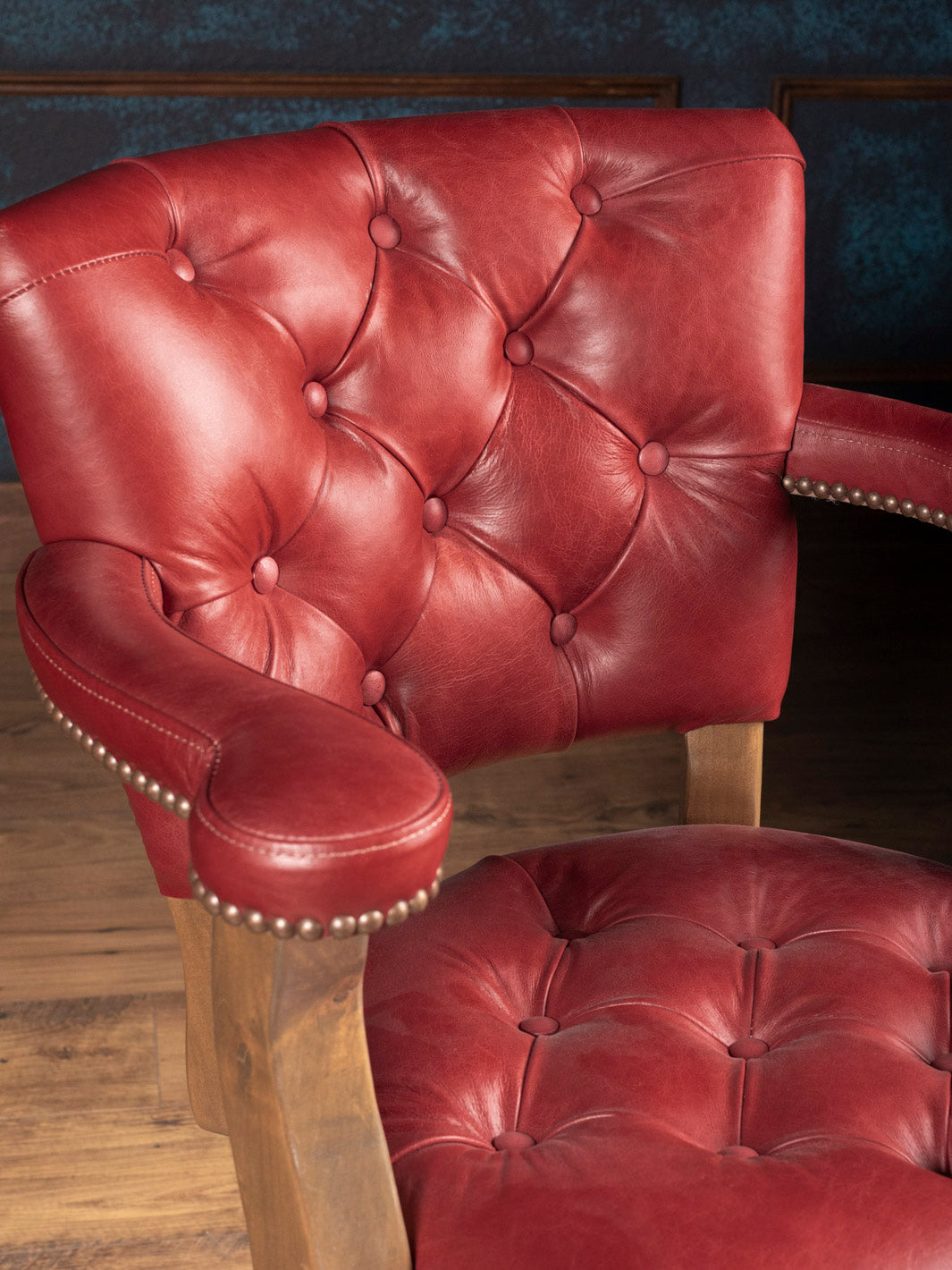 Tufted Crimson Leather Bar Stool