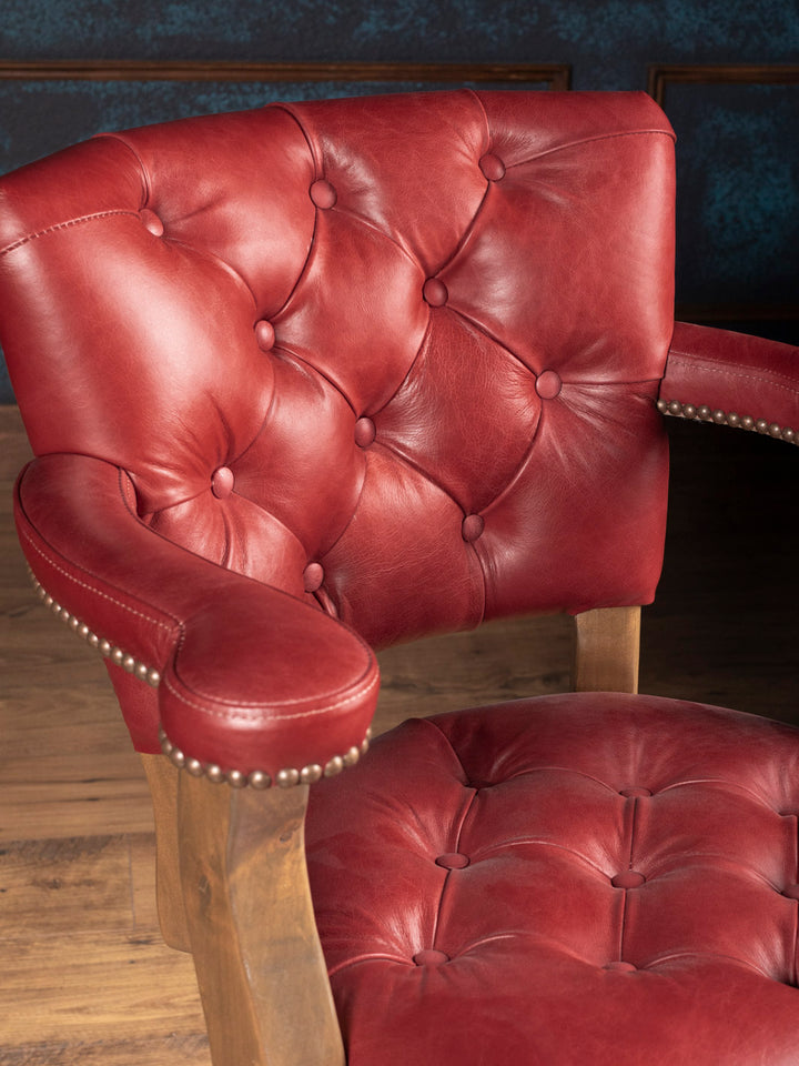 Tufted Crimson Leather Bar Stool