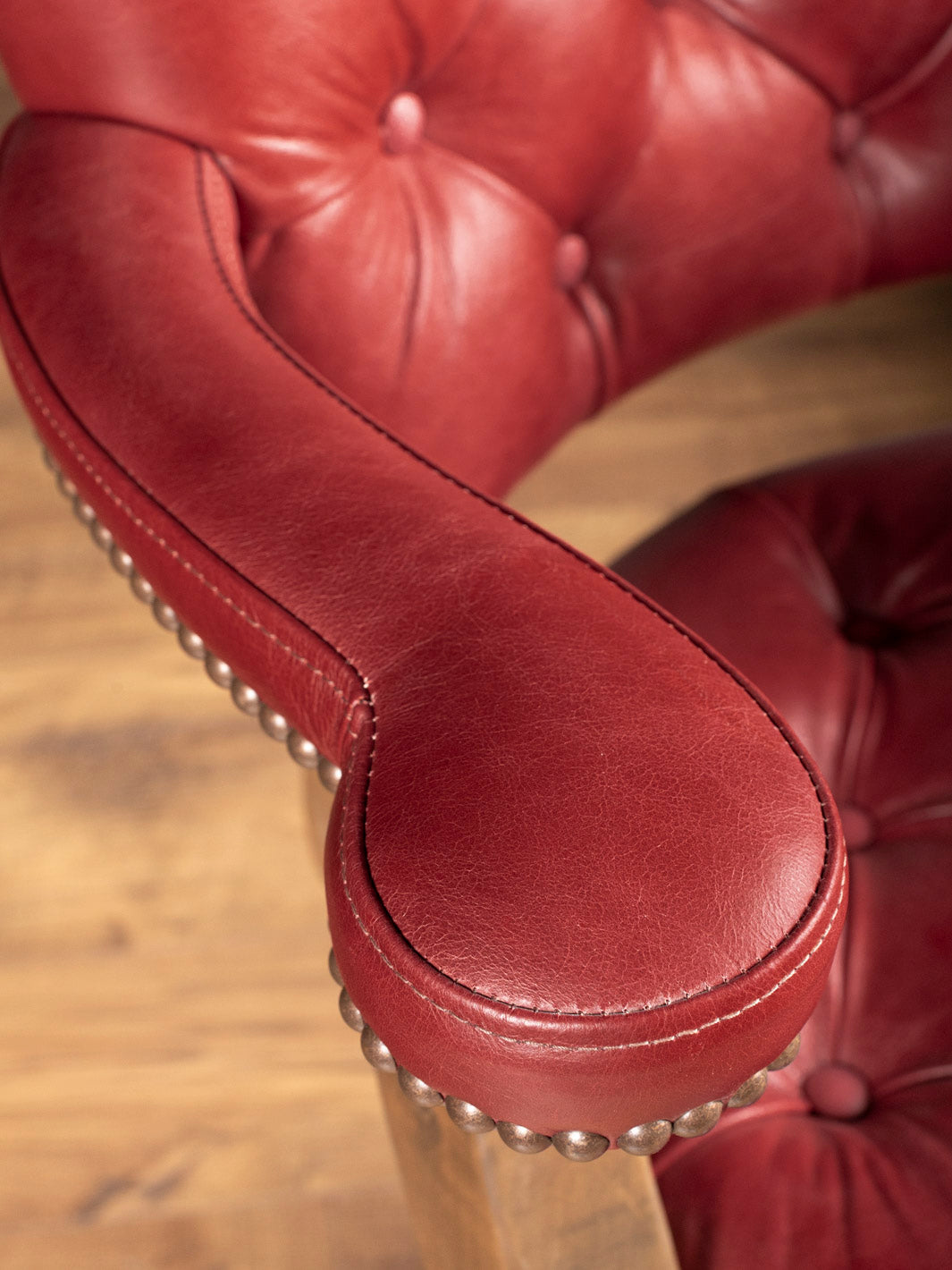 Tufted Crimson Leather Bar Stool